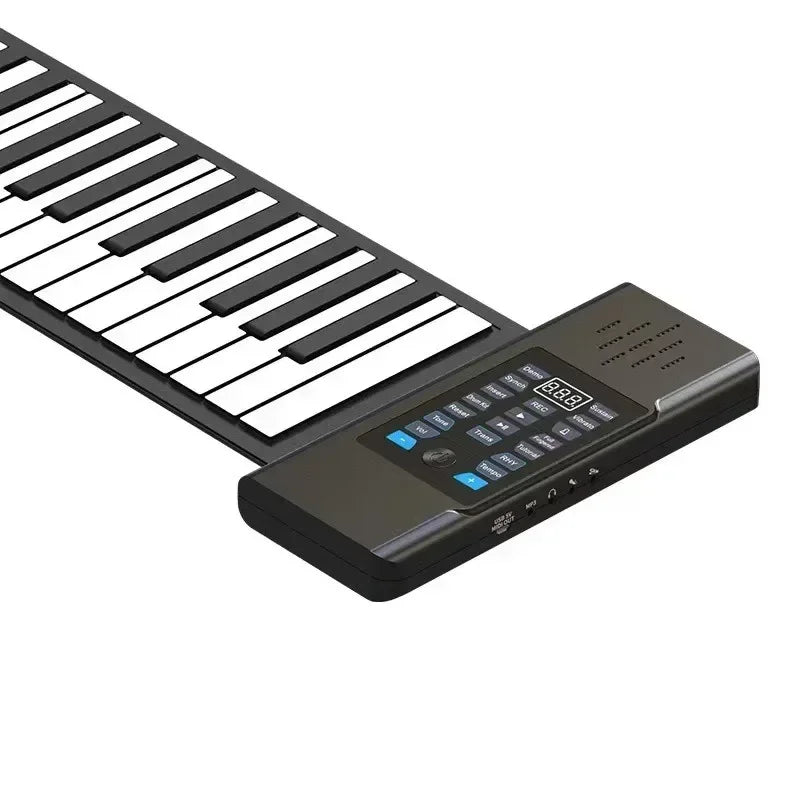 Black flexible 88 keys electronic piano with white and black keys portable abs soft silicone keyboard digital roll up piano with control panel and blue buttons