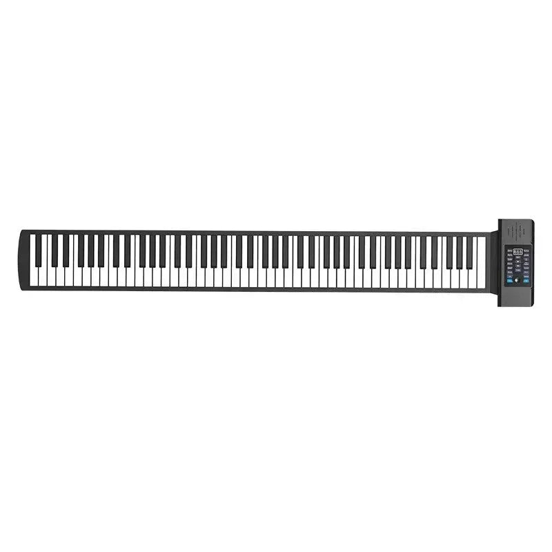 Black and white 61-key roll-up keys electronic piano with portable abs soft silicone keyboard digital roll control panel on right