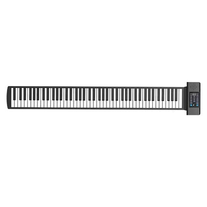 Black and white 61-key roll-up keys electronic piano with portable abs soft silicone keyboard digital roll control panel on right