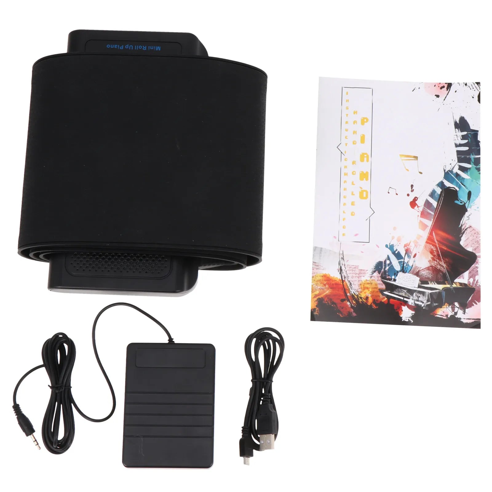 Black silicone-covered mini foldable portable rechargeable electronic piano pedal controller with usb wireless connectivity cable