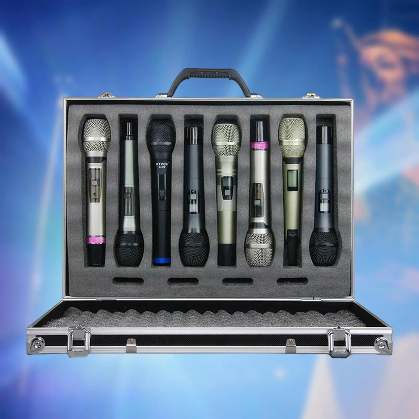 Microphone Case Studio with Sponge Lining Impact Resistant Instrument Box Singing Professional Hard Shell Mic Case for 4/8 Mics