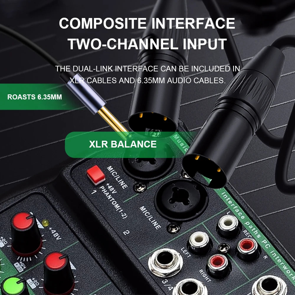 A4 4 Channel Portable Professional Audio Mixer with Bluetooth 48V Phantom,Monitoring Function for DJ Karaoke PC MP3 microphone