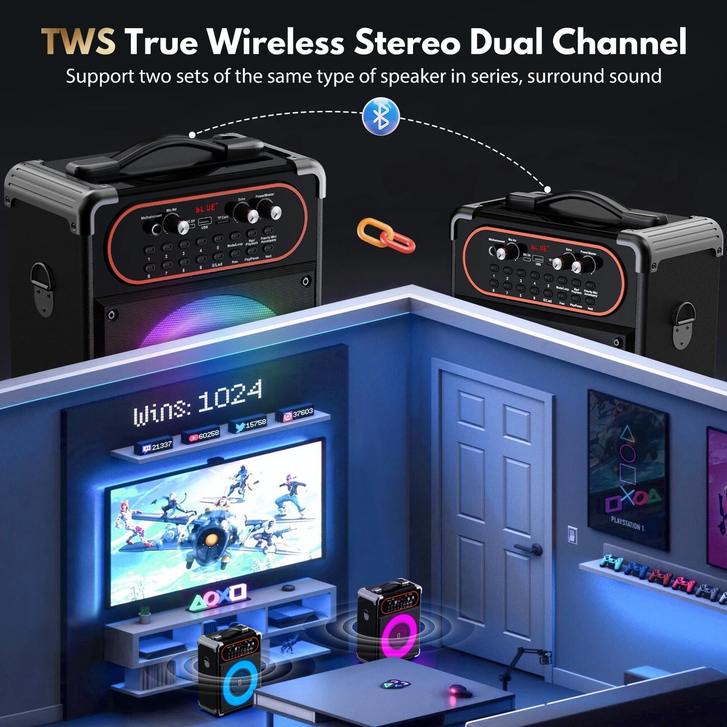 S68 Kara Ok with 2 Microphones, Portable Bluetooth 5.3 Kara Ok Speaker, Suitable for Outdoor Activities, Parties and Parties
