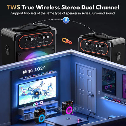S68 Kara Ok with 2 Microphones, Portable Bluetooth 5.3 Kara Ok Speaker, Suitable for Outdoor Activities, Parties and Parties