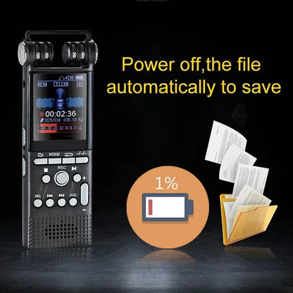 Black 16gb 32gb professional voice activated digital audio recorder with dual microphones and recording pcm 1536kbps display