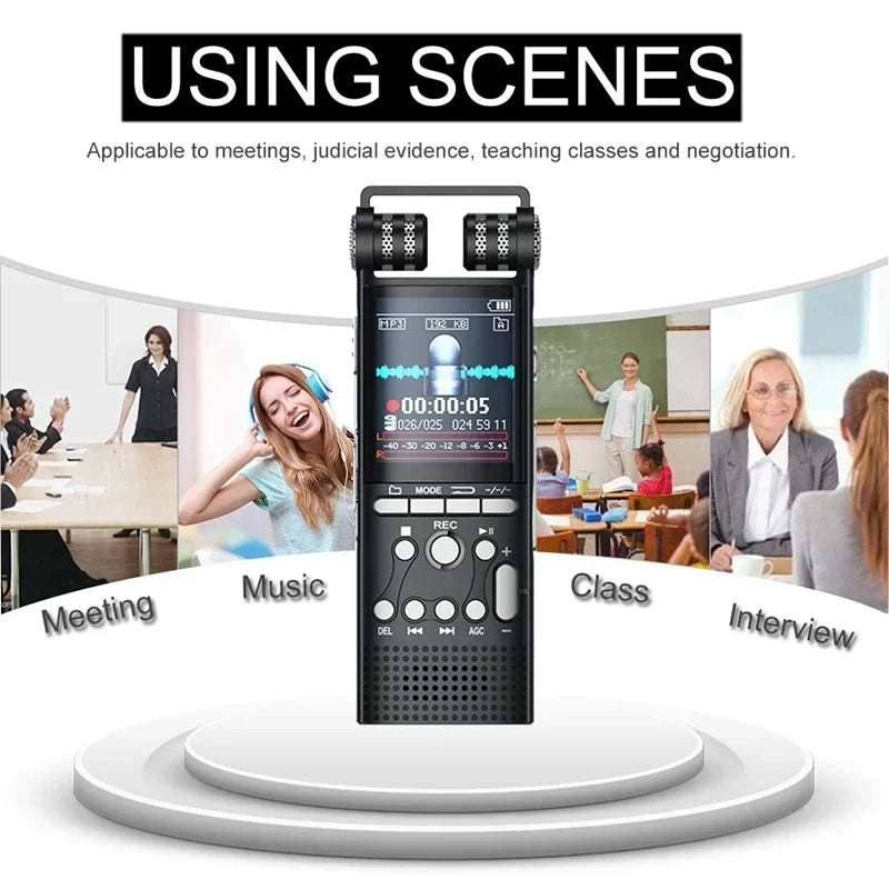 Black 16gb 32gb professional voice activated digital audio recorder with dual microphones and recording pcm 1536kbps display