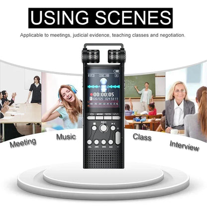 Black 16gb 32gb professional voice activated digital audio recorder with dual microphones and recording pcm 1536kbps display