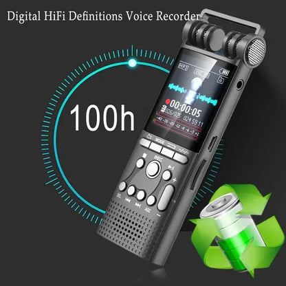 Black voice activated digital hi-fi voice recorder with dual microphones touchscreen display 16gb 32gb professional pcm 1536kbps recording