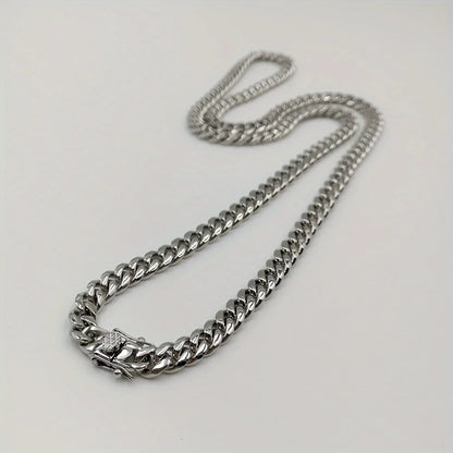 8mm hip hop silver-toned 316 stainless steel miami cuban link chain necklace with detailed dragon head clasp