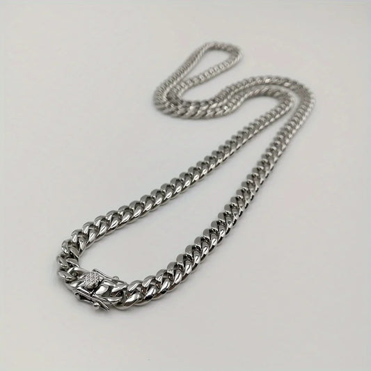 8mm hip hop silver-toned 316 stainless steel miami cuban link chain necklace with detailed dragon head clasp