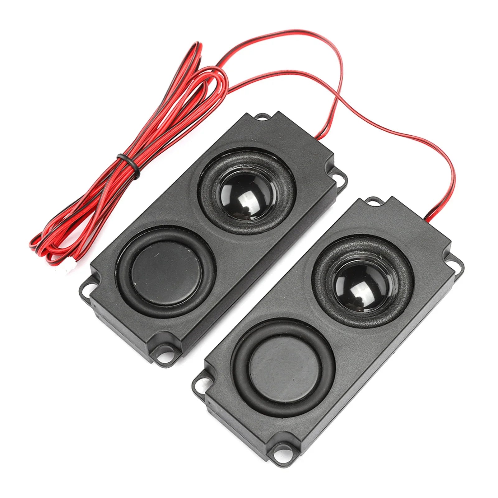 Black rectangular dual-driver magnetic speaker with red wiring for heavy bass portable tv monitor use promotional offer