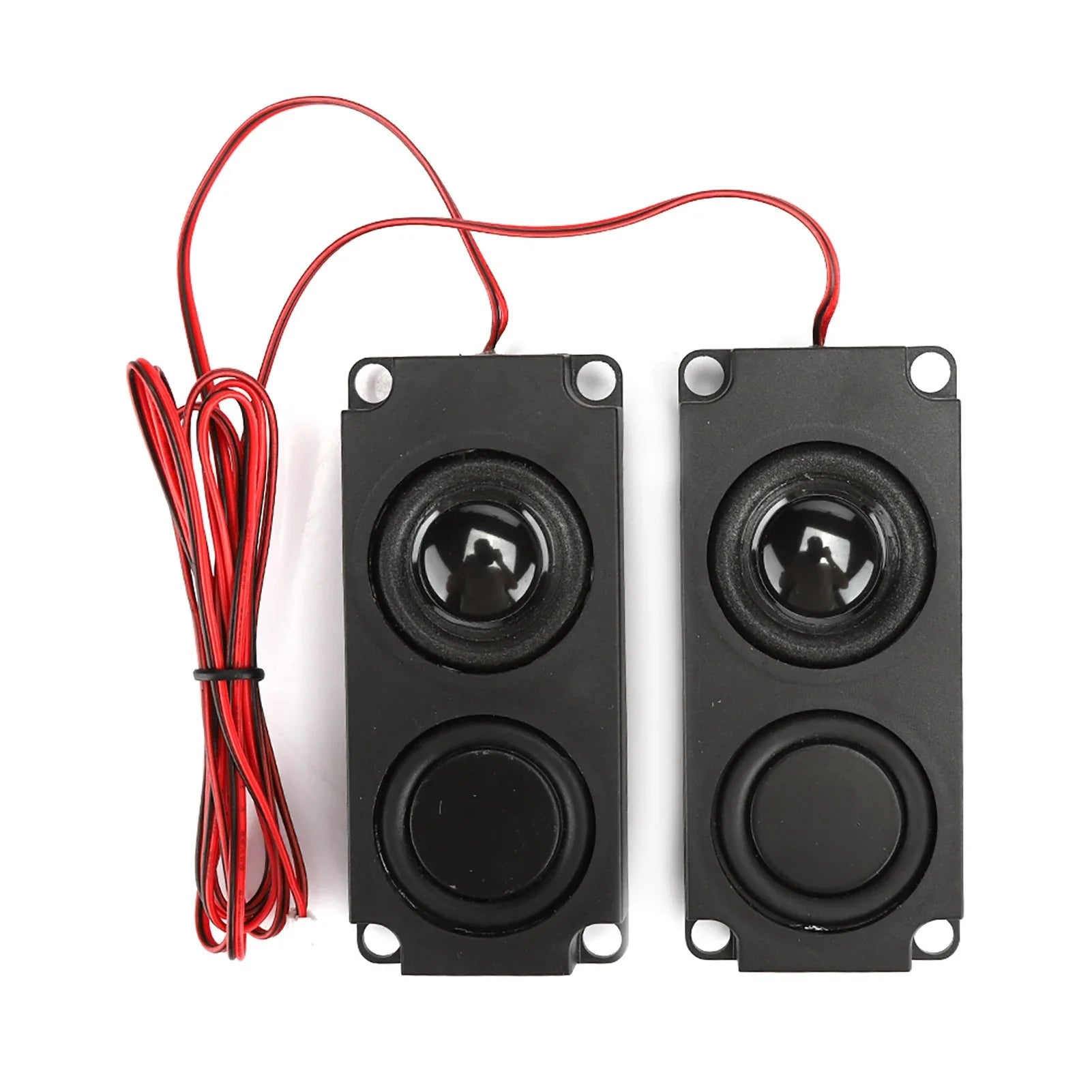 Black rectangular magnetic speaker with dual 40mm drivers and red wires for heavy bass audio promotional offer
