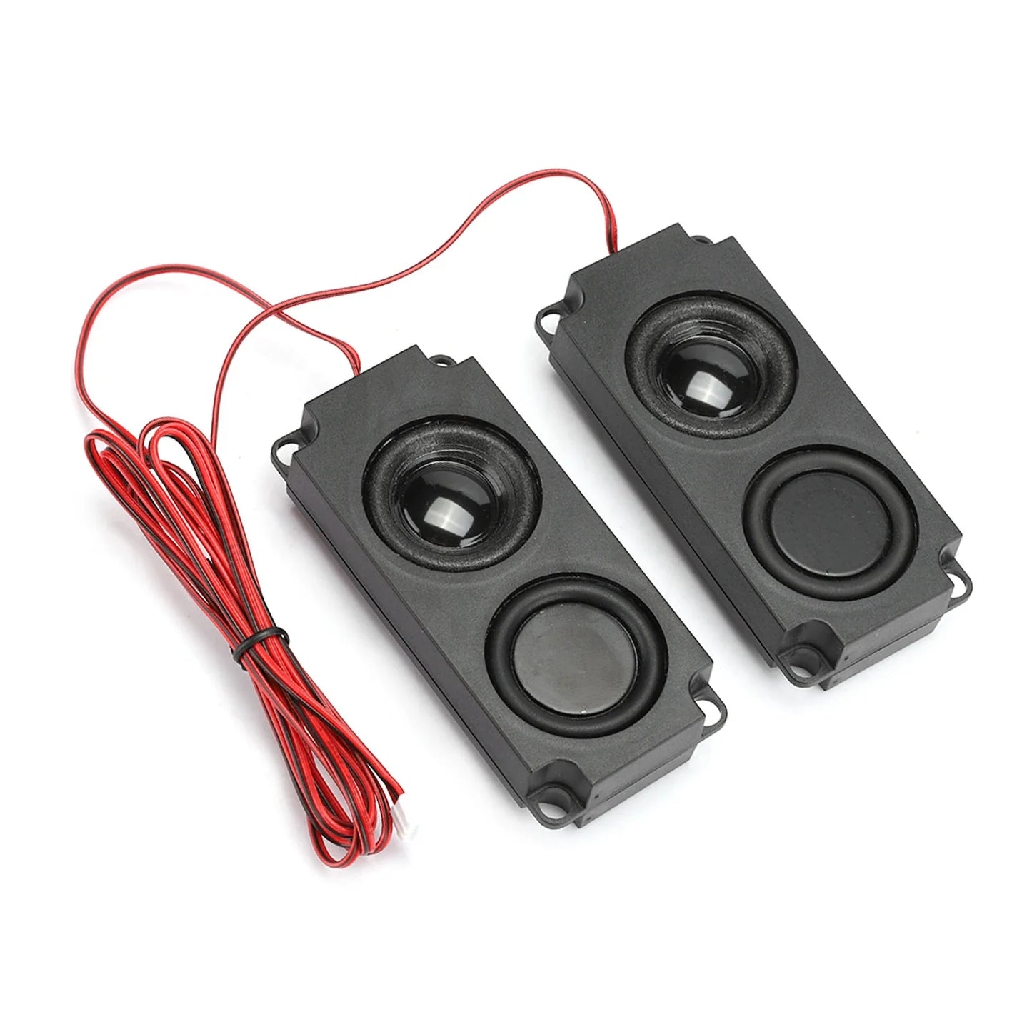 Black rectangular 8 ohm 5w magnetic speaker with dual 40mm drivers and red wires featuring heavy bass for tv monitor promotional offer