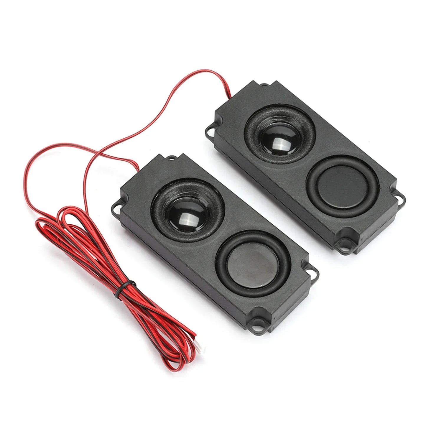 Black rectangular magnetic speaker with dual 40mm drivers and red wires for heavy bass audio promotional offer