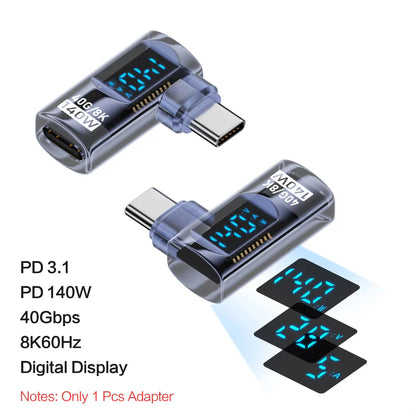 Transparent blue usb c adapter angle u shape with 140w pd power for 8k 60hz video and 40gbps data transfer