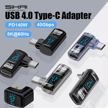 Black and transparent sikai usb c adapter angle u shape with digital display for transfer pd 140w and 40gbps data speed
