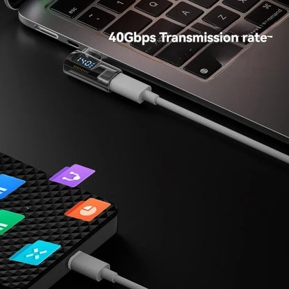 Transparent usb 3.0 extension cable with digital speed display connected to laptop and external drive for usb c adapter angle u shape transfer pd 140w