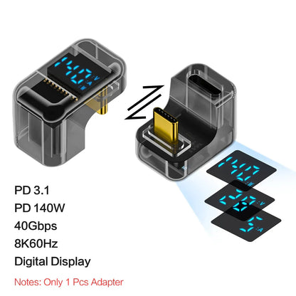 Transparent plastic usb c adapter angle u shape with digital display transfer pd 140w for thunderbolt 3 4 devices