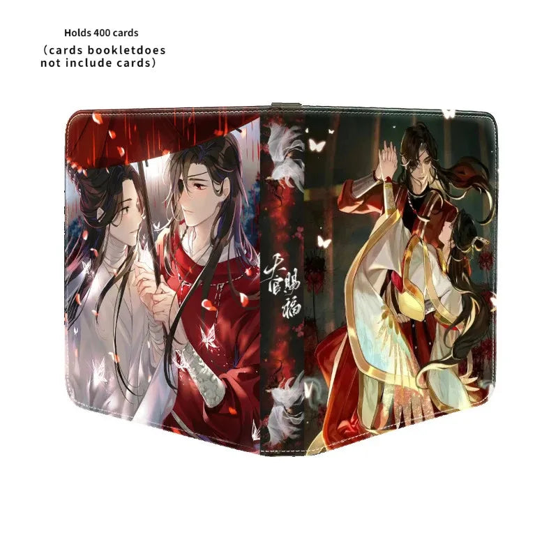 Black card holder with vibrant anime heavenly officials artwork in red and white robes under rain for game cards binder