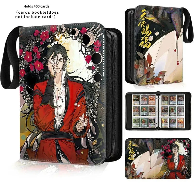Black and red illustrated card holder featuring anime heavenly officials bless collection card in vibrant design