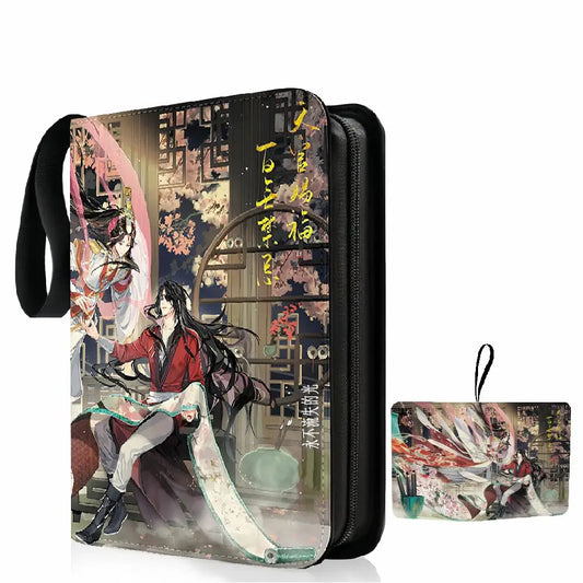 Black zippered wallet with anime heavenly officials illustration for bless collection card game cards binder holder