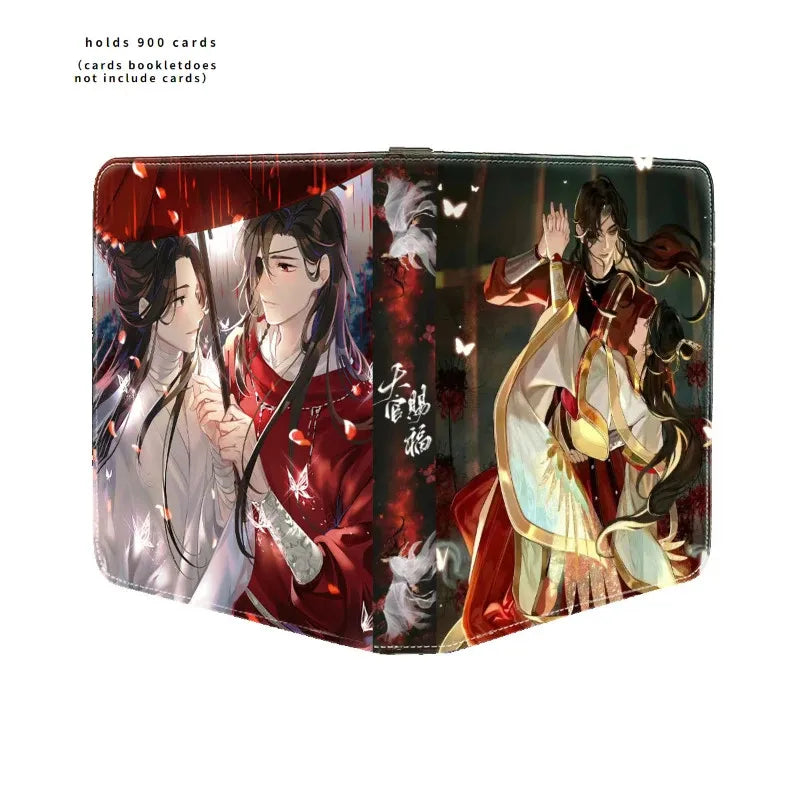Black leather-bound card album book featuring anime heavenly officials artwork for bless collection card game cards binder