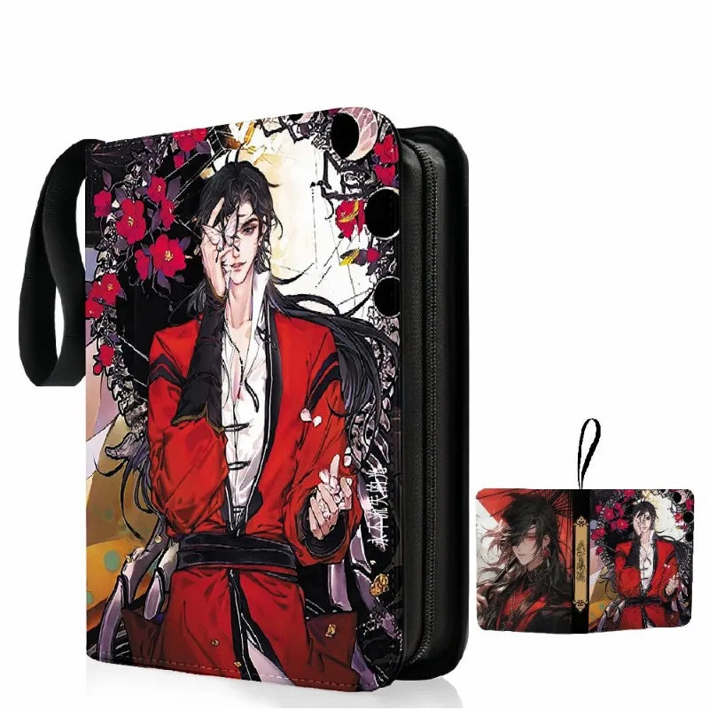 Black and red anime heavenly officials zippered wallet with illustrated character and floral design for 900pcs card album