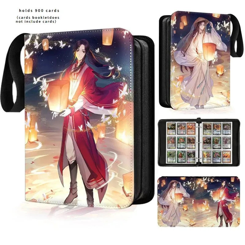 Anime heavenly officials black zipper card holder featuring red and white character holding lanterns for 900pcs card album