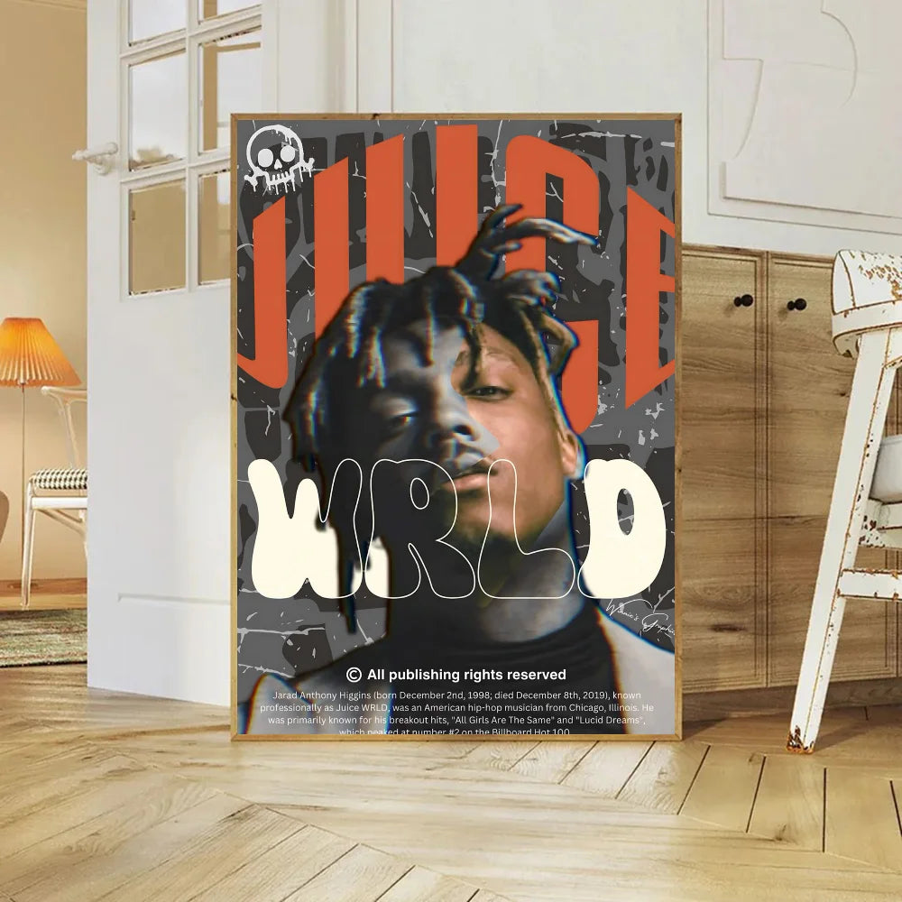 Hip-hop Juice WRLD Poster Self-adhesive Art Waterproof Paper Sticker Coffee House Bar Room Wall Decor
