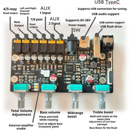 7-channel DSP Preamp Tuning Board Computer Mobile Phone Bluetooth Wireless Tuning 15 Segment EQ