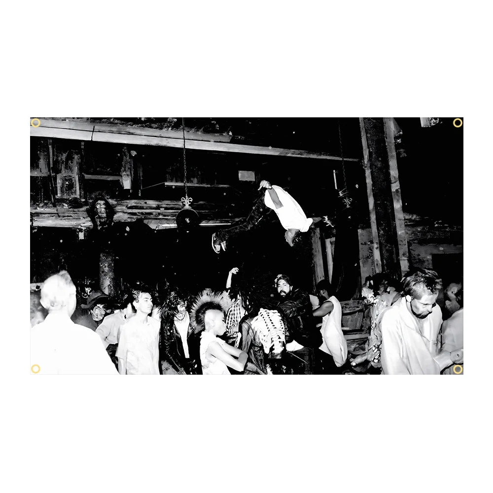 Black-and-white 90x150cm playboi art flag tapestry depicting dynamic music carti die lit street dance scene for room decor