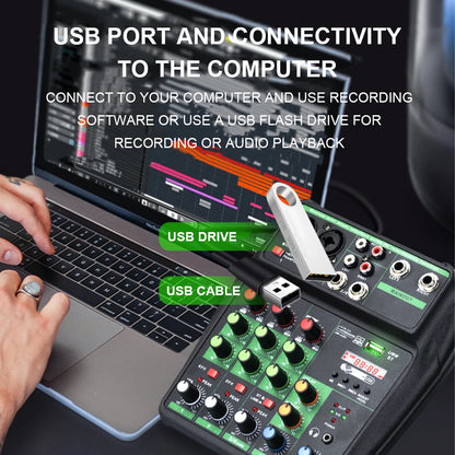 A4 4 Channel Portable Professional Audio Mixer with Bluetooth 48V Phantom,Monitoring Function for DJ Karaoke PC MP3 microphone