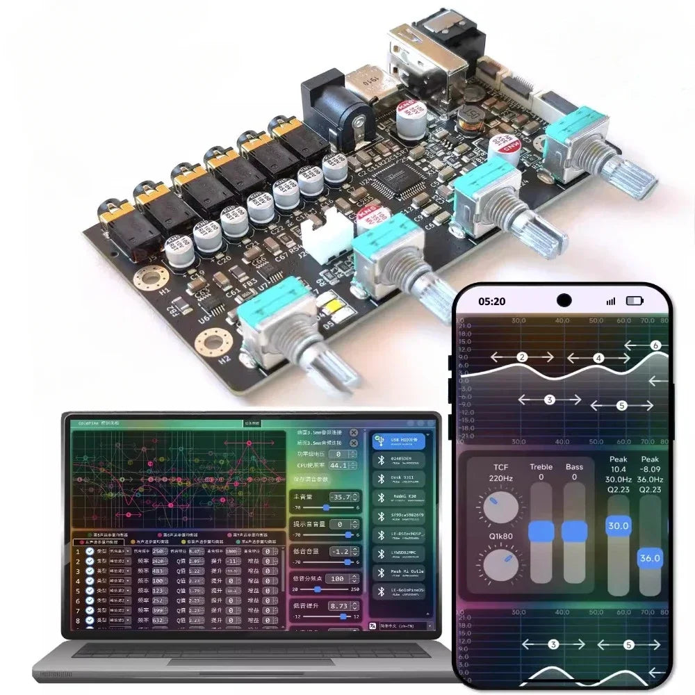 7-channel DSP Preamp Tuning Board Computer Mobile Phone Bluetooth Wireless Tuning 15 Segment EQ