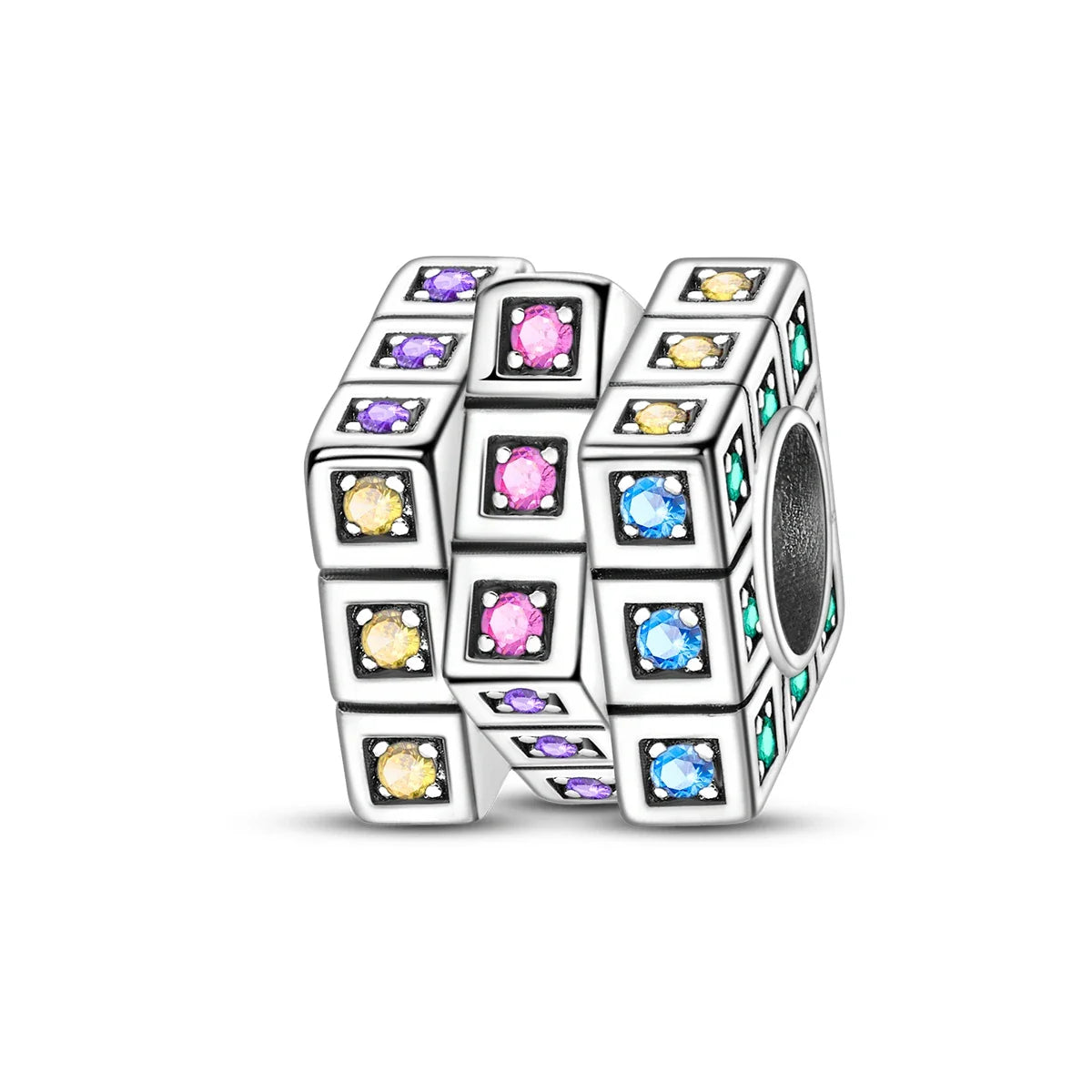 Silver music charms 925 sterling silver cubic charm with colorful faceted gemstones for original bangle bracelet
