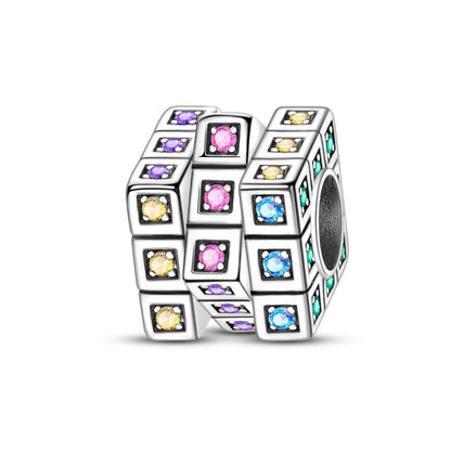 Silver music charms 925 sterling silver cubic charm with colorful faceted gemstones for original bangle bracelet