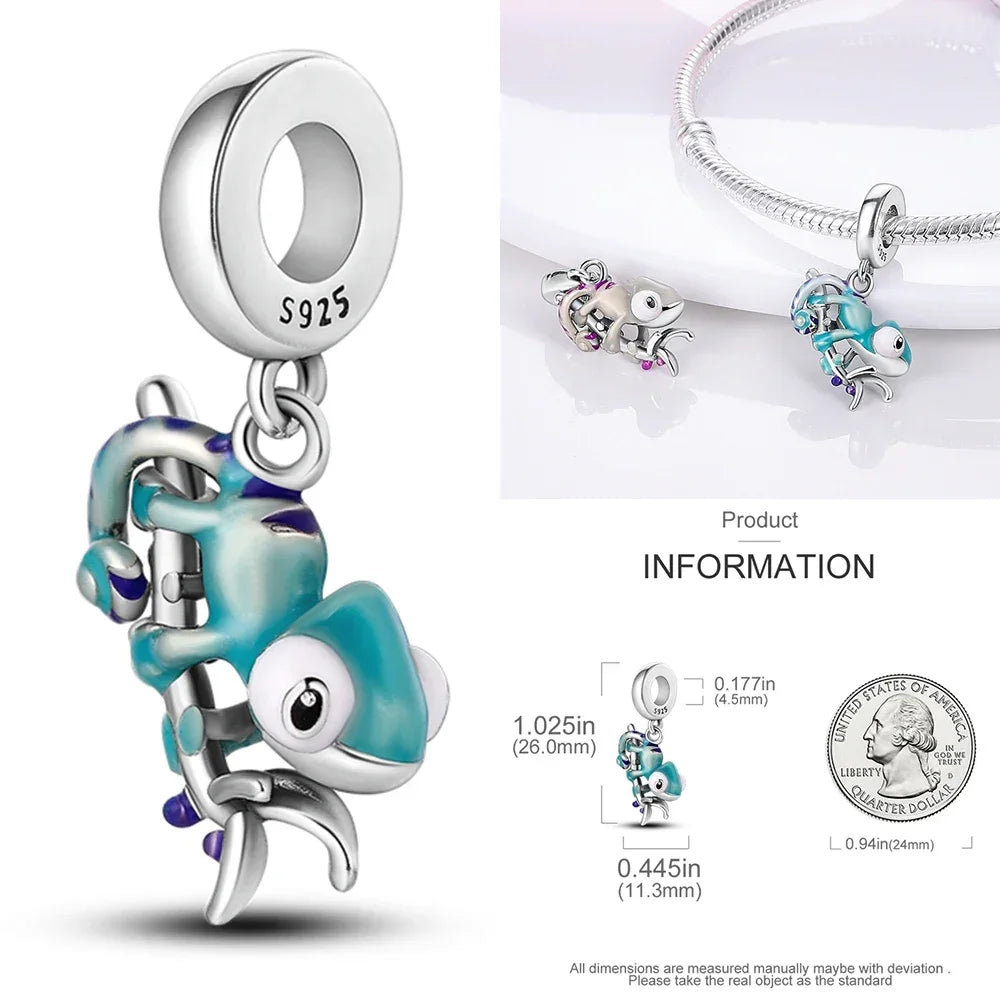 A turquoise and silver enamel fish charm with purple accents sterling silver music bead for original bangle bracelet