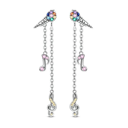 Silver sterling silver musical microphone earrings with colorful gemstones and musical instrument charms for jewelry gift