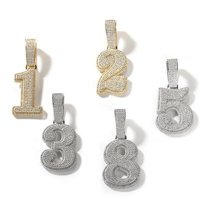Hip Hop 5A+ CZ Stone Paved Bling Ice Out Big Numbers Pendants Necklaces for Men Rapper Jewelry Gold Silver Color