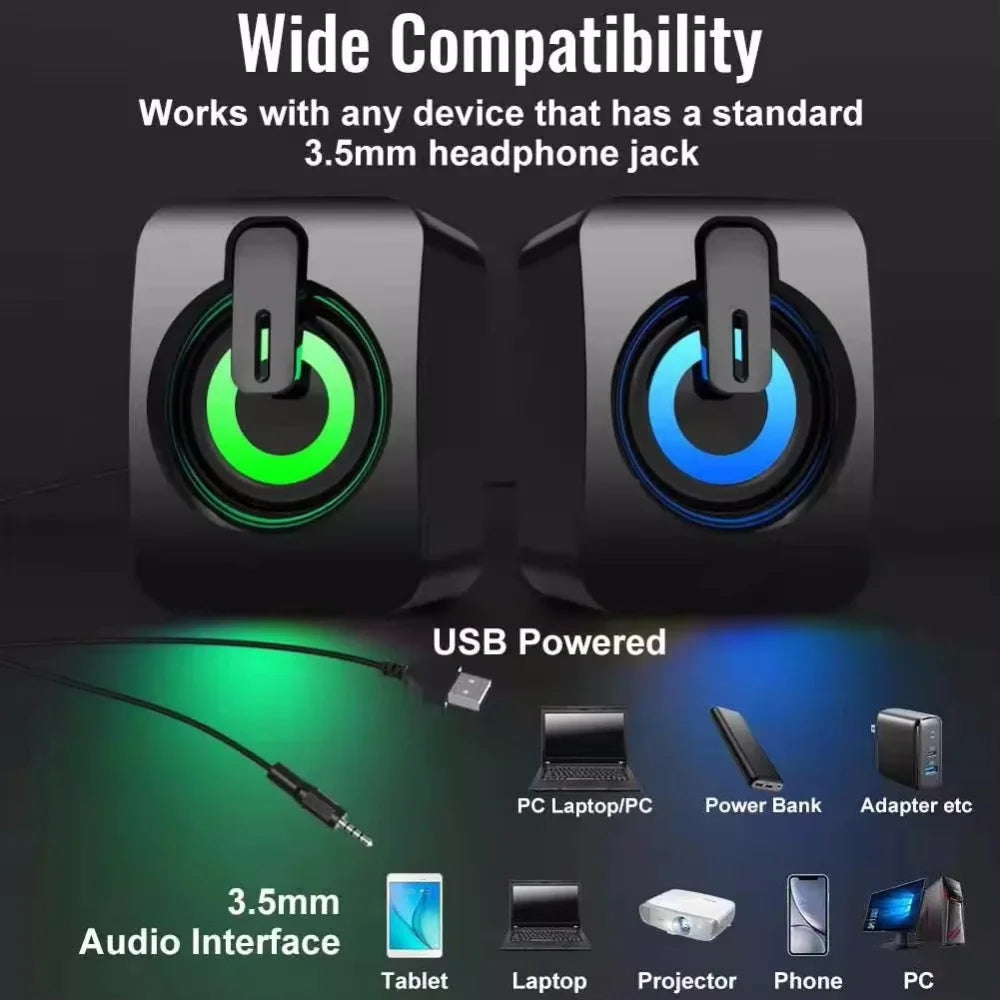 Computer Speakers PC Sound Box HIFI Stereo Microphone with LED Light for Desktop Computer Surround Music RGB Gaming Speakers