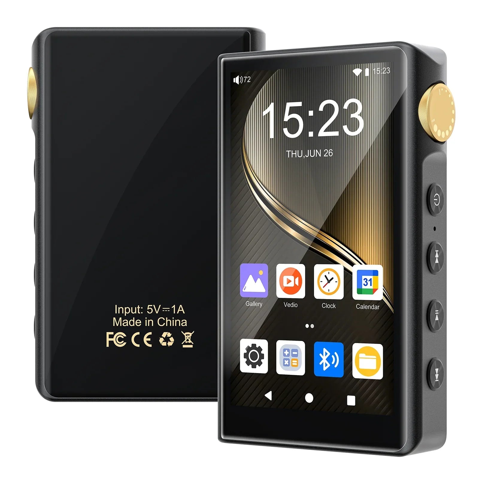 Black and gold 96gb hifi lossless music player with touchscreen display featuring bluetooth wifi dsd support