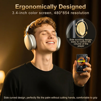 Silver over-ear headphones with sleek ergonomic design paired with 96gb hifi lossless music player bluetooth wifi dsd