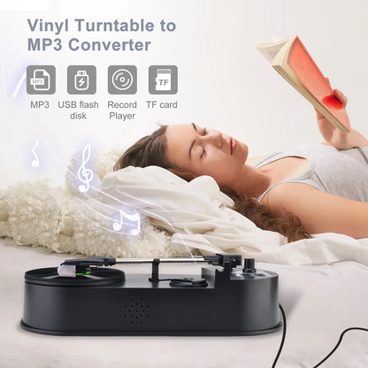 Portable Phonograph 33/45RPM Turntable Player Converter Save Vinyl Music Records to MP3 TF Card/USB Built in Speaker No Need PC