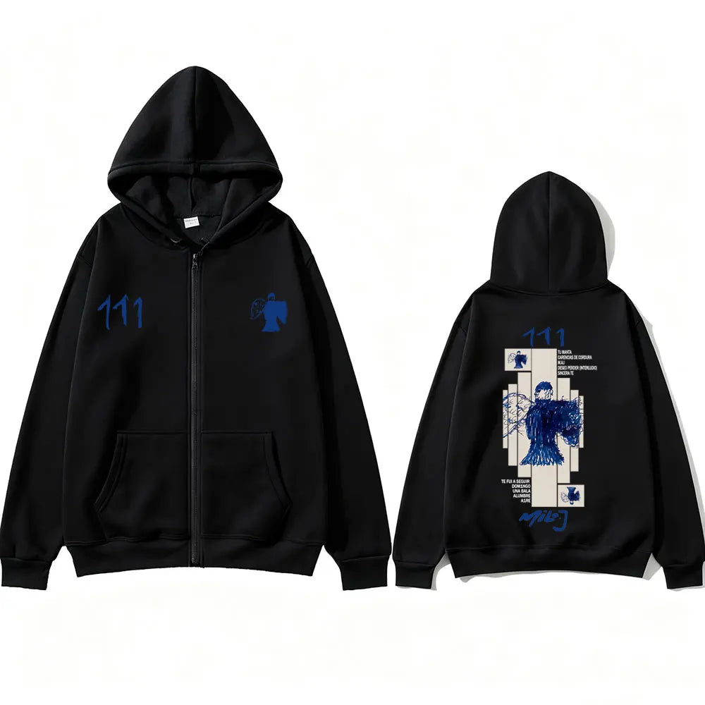 Rapper Milo J 111 Album Graphic Zipper Hoodie Men Women Hip Hop Fashion Oversized Streetwear Unisex Vintage Casual Zip Up Jacket