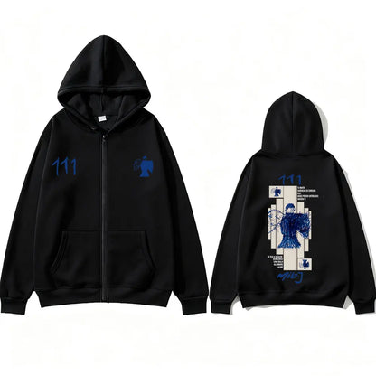 Rapper Milo J 111 Album Graphic Zipper Hoodie Men Women Hip Hop Fashion Oversized Streetwear Unisex Vintage Casual Zip Up Jacket