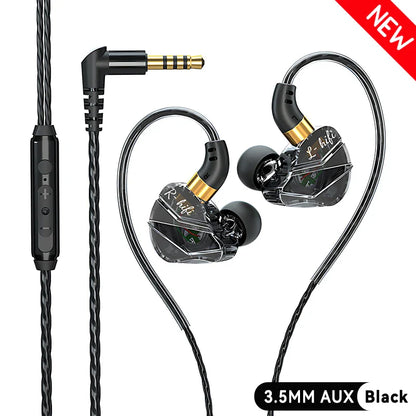 Black and gold inlayed transparent l-hifi in-ear wired headphones music with 5mm type-c digital chip and mic for surround hifi heavy bass