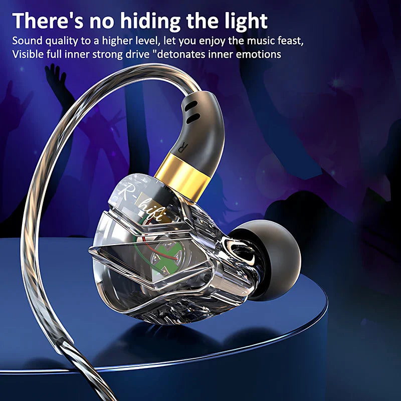 Clear transparent in-ear wired headphones music with surround hifi heavy bass 3.5mm type-c digital chip and mic