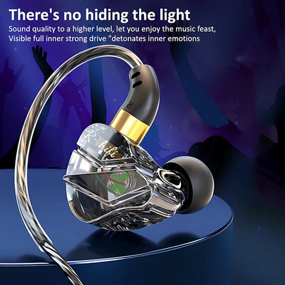 Clear transparent in-ear wired headphones music with surround hifi heavy bass 3.5mm type-c digital chip and mic
