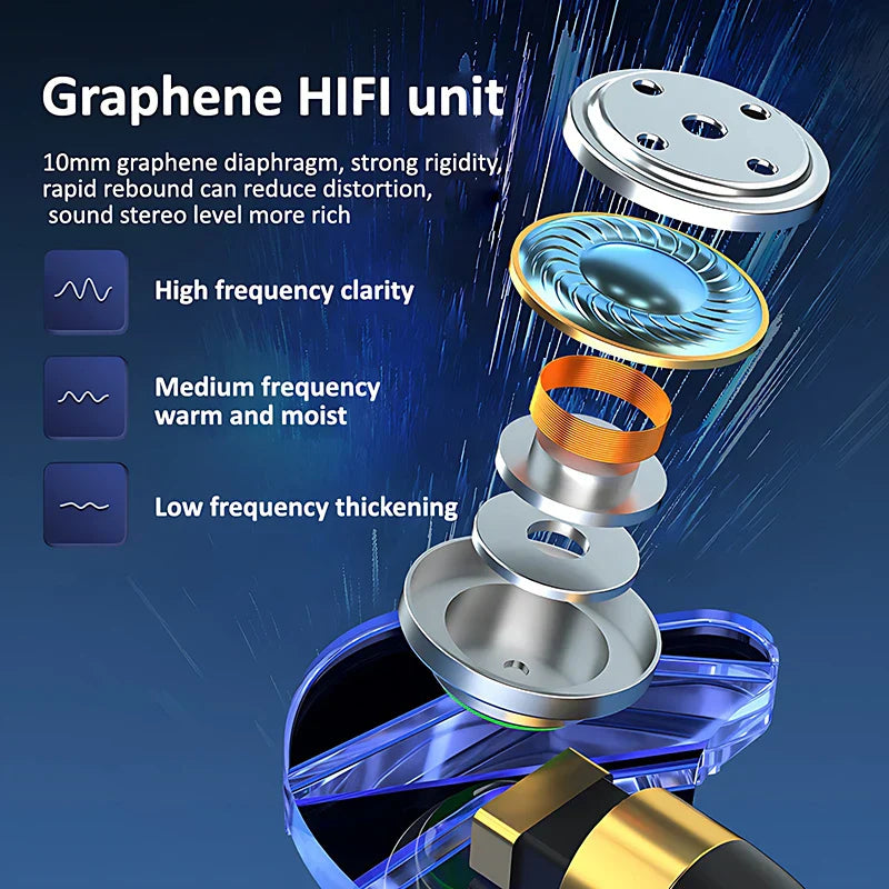 Graphene hifi wired headphones music with 10mm graphene diaphragm and layered metallic components for surround hifi heavy bass