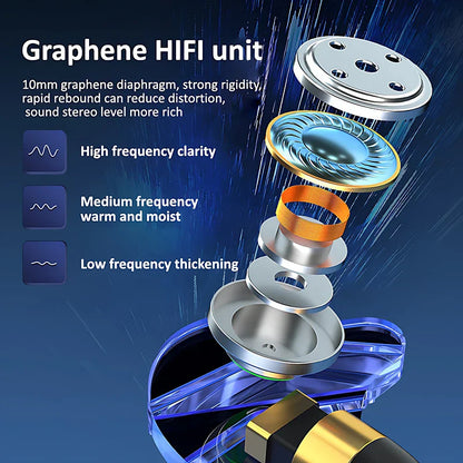 Graphene hifi wired headphones music with 10mm graphene diaphragm and layered metallic components for surround hifi heavy bass