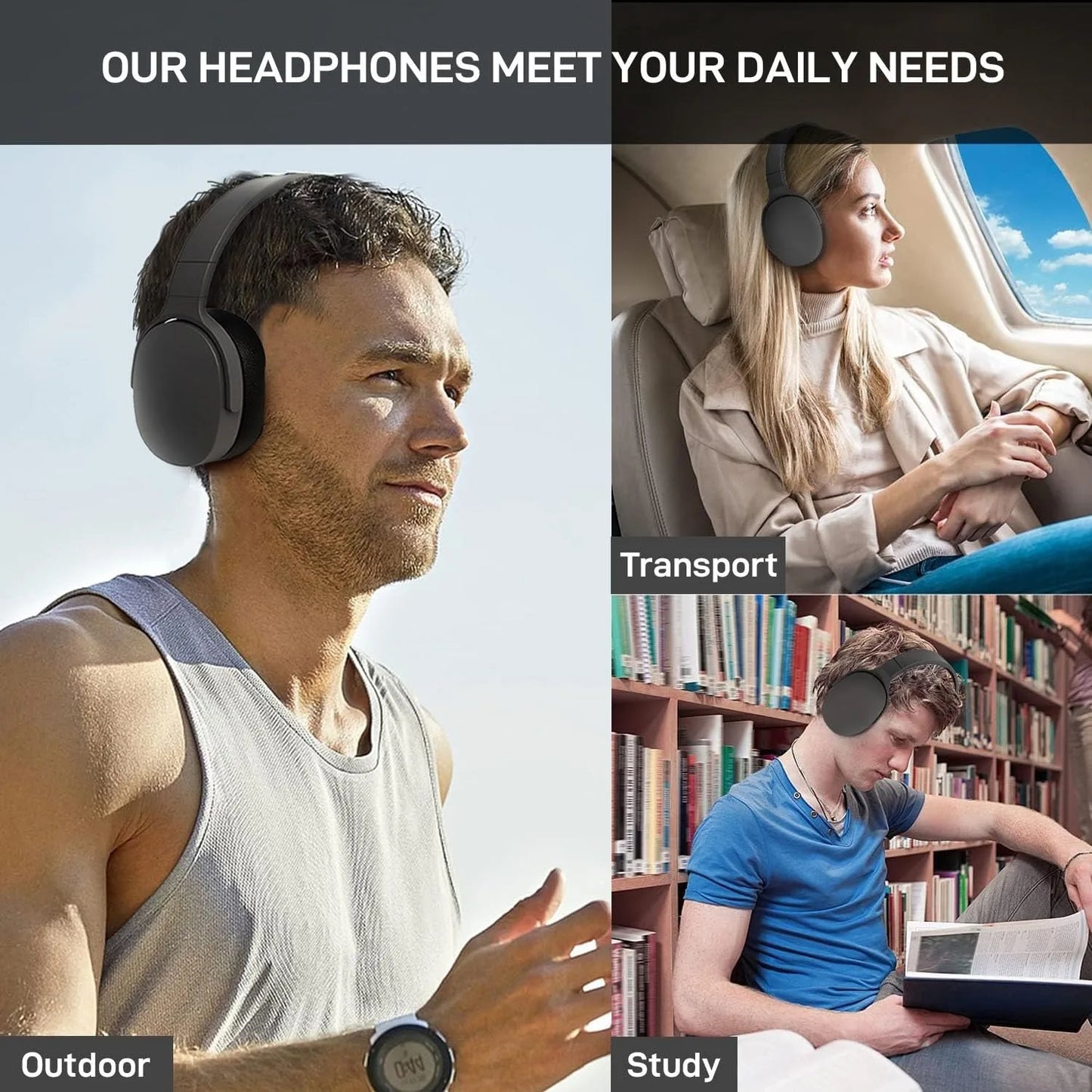 Black over-ear headphones with sleek modern design featuring surround sound wireless bluetooth and headphones deep bass quality